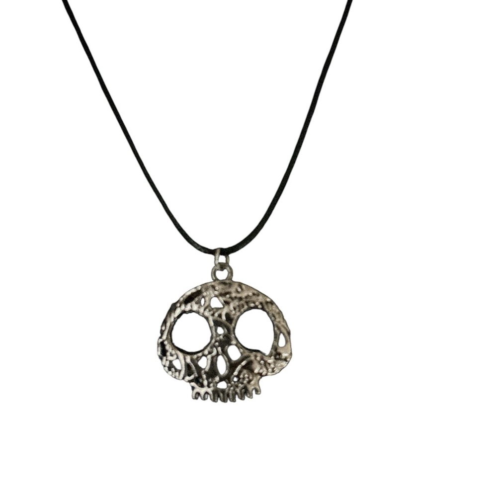 Gothic Skull Pendant Necklace on Black Waxed Leather Cord Unisex